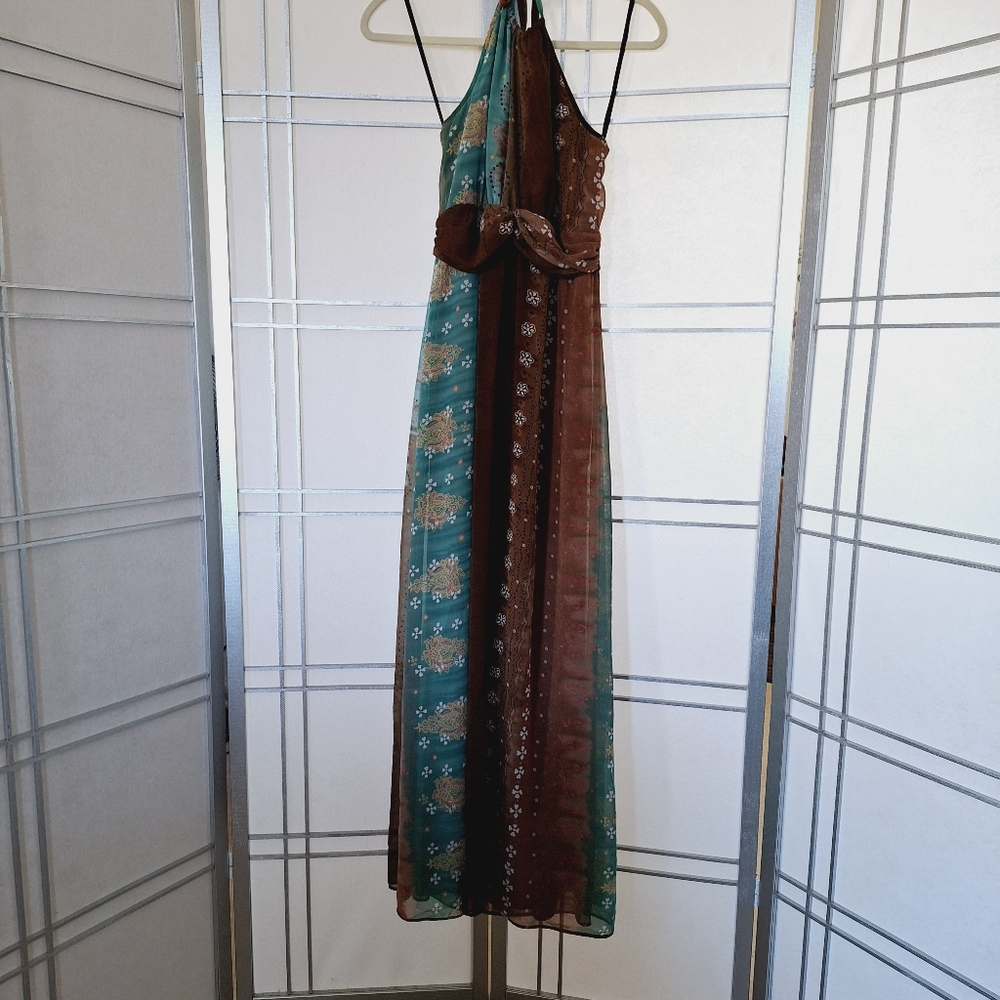 ❤️Rabbit Rabbit Rabbit Elegant Brown and Teal Women's Dress 🤍Size 10